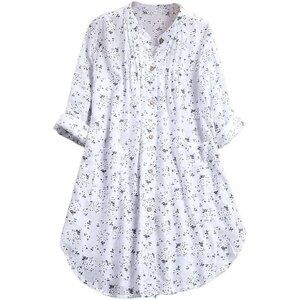 Delicate Floral Button-Down Tunic With Pockets & Stand Collar XL Cotton Blend